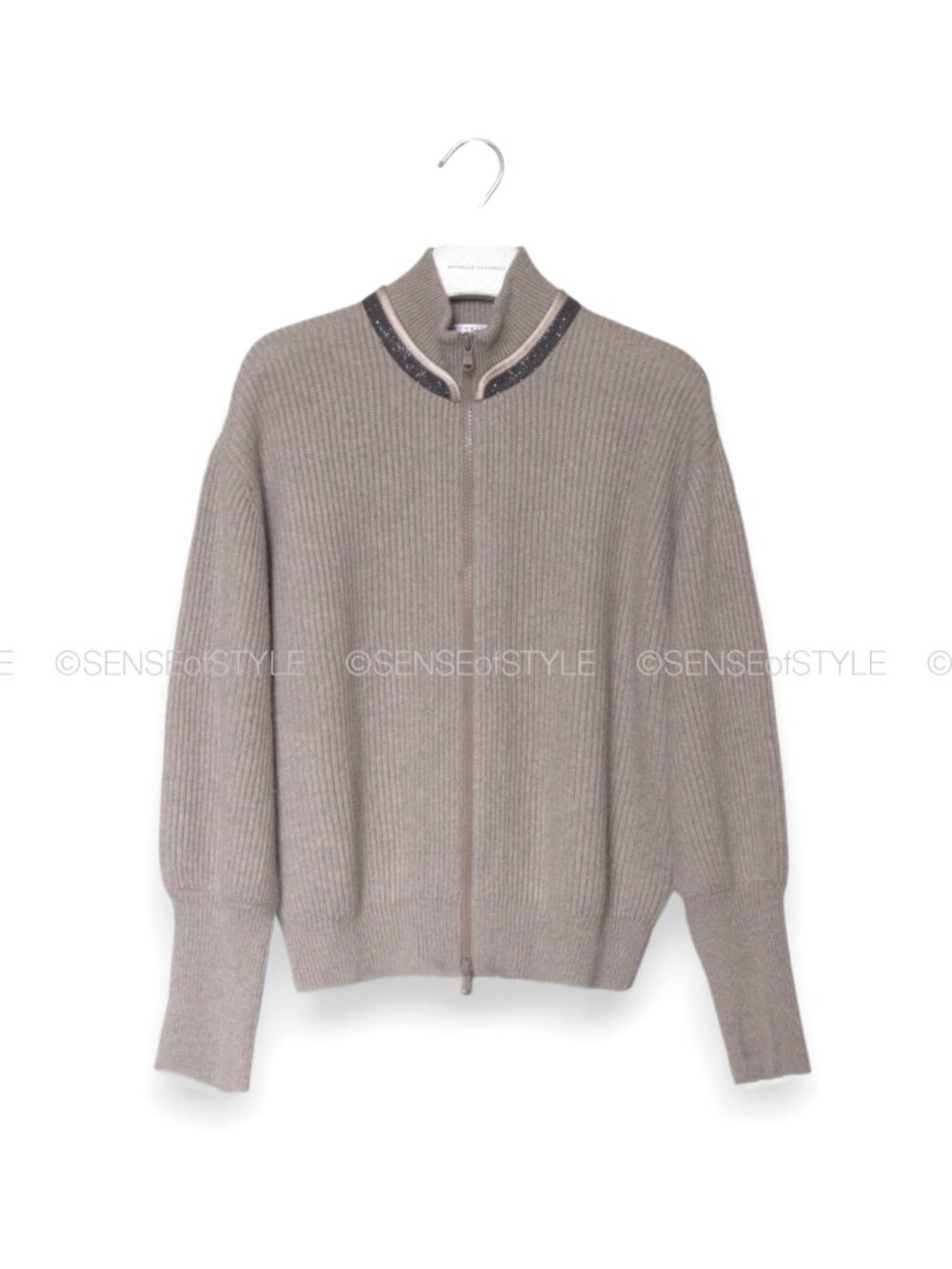 Brunello Cucinelli Cashmere Full Zip Cardigan Sweater Monili Trim M